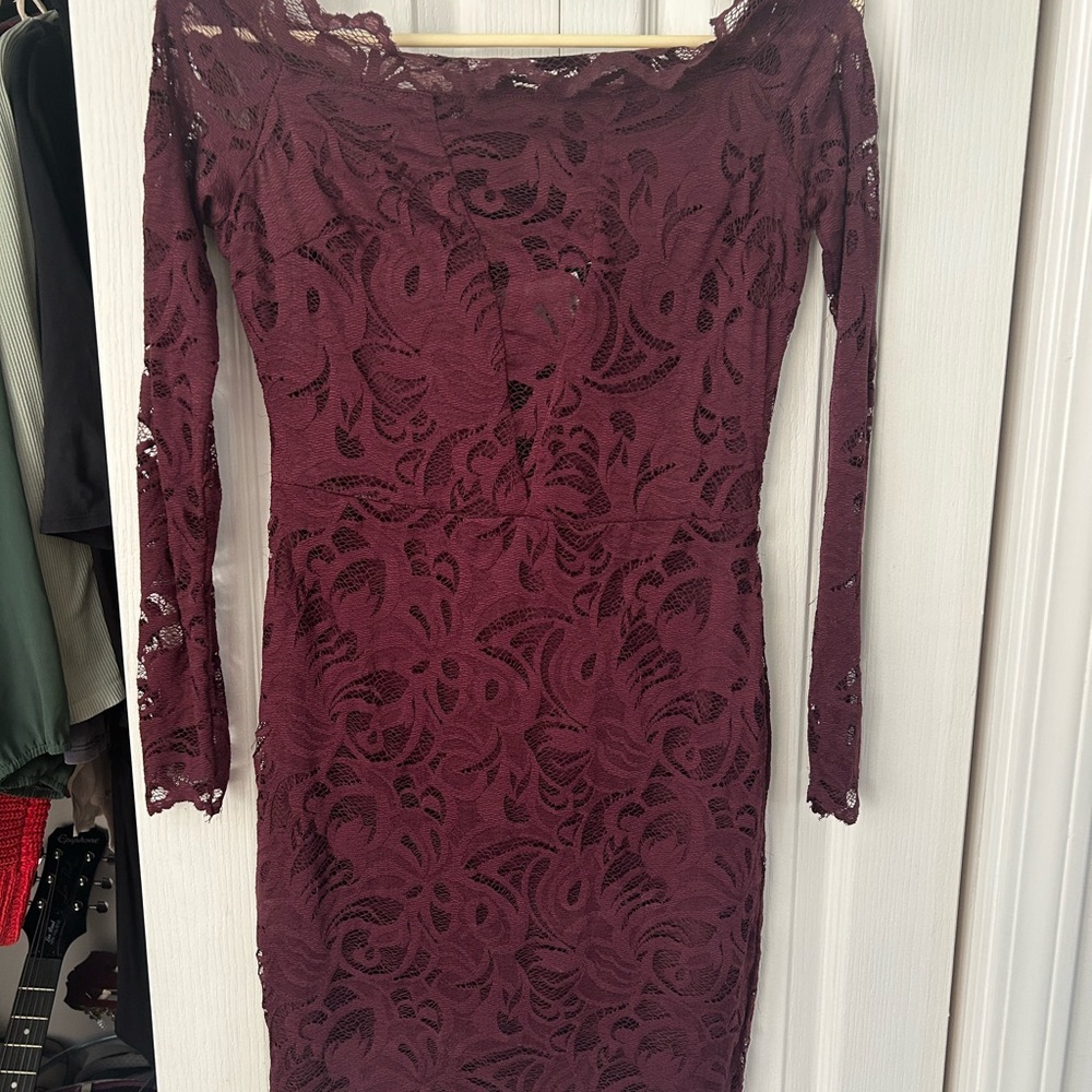 H&M Burgundy Lace Long Sleeve Dress